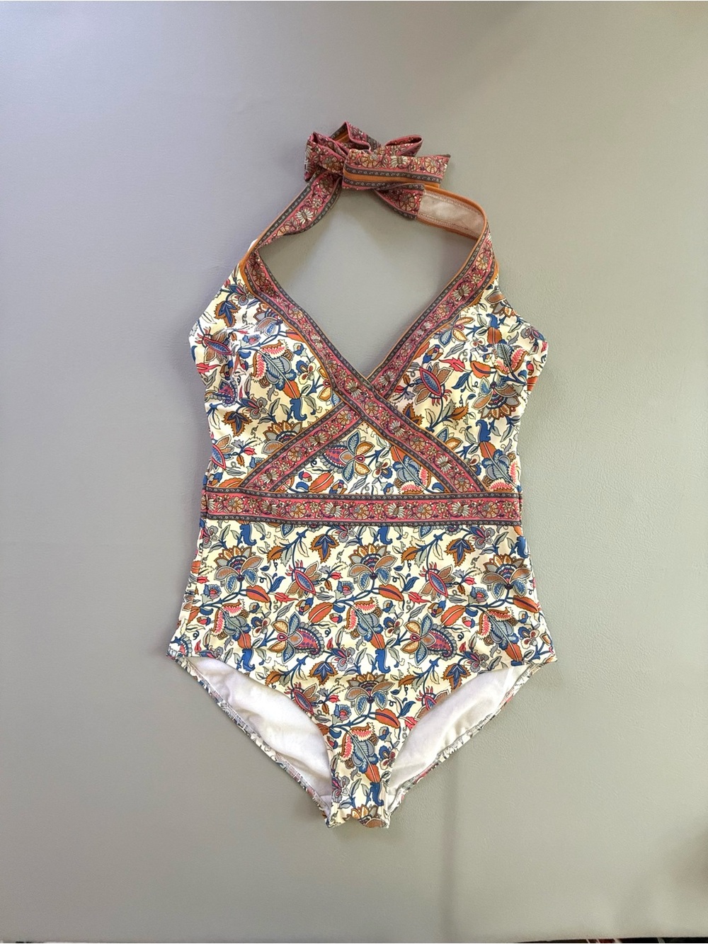 Boden Kefalonia Halterneck Swimsuit Coral Paisley Vine Women Sz 14 Long 14L US